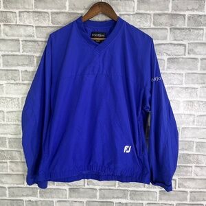 FootJoy Royal Blue V-Neck Pullover Windbreaker Jacket Mens Small W/ Pkts Poly